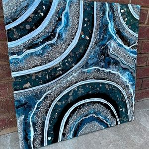 Blue Resin Geode Art Piece with lots of bling!